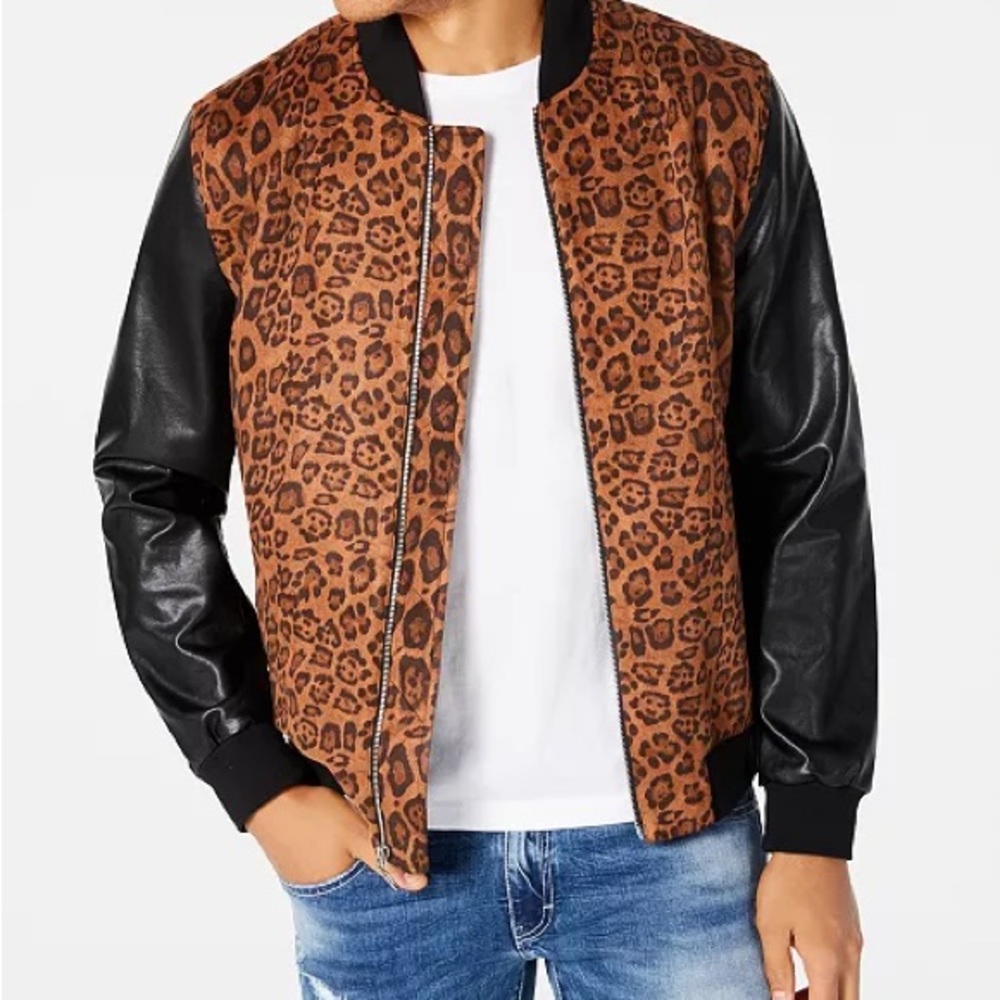 INC International Concepts INC Men's Leopard Print Bomber Jacket